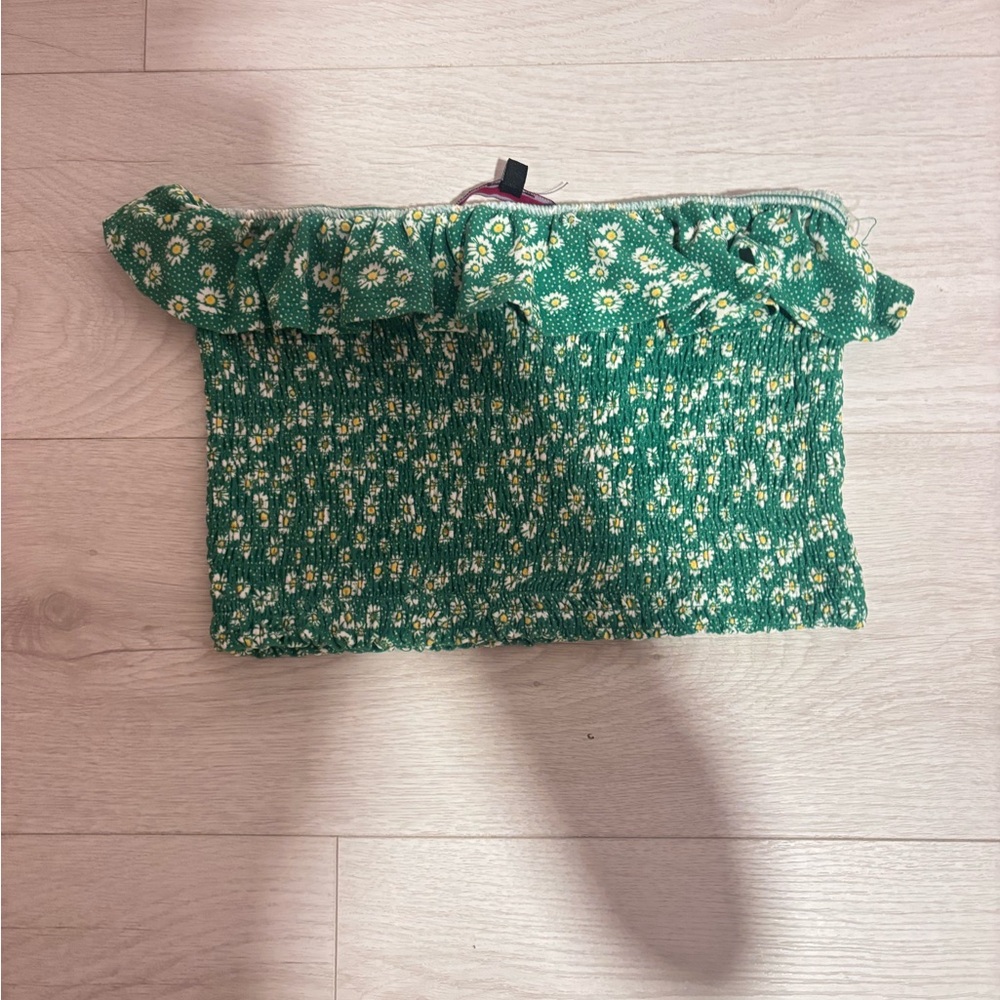 Green Floral Smocked Crop Top